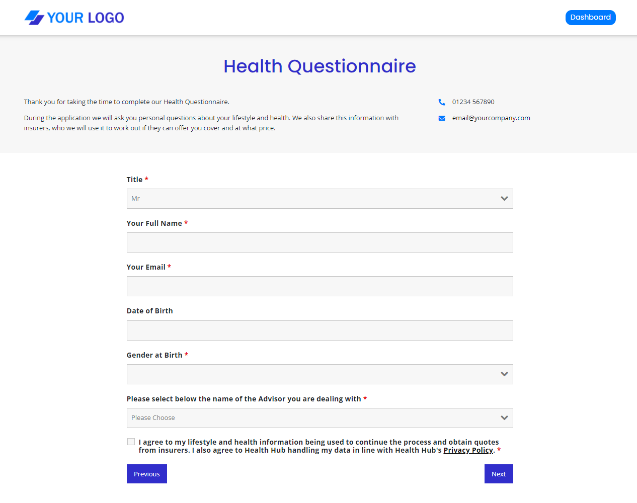 Health Hub example company page